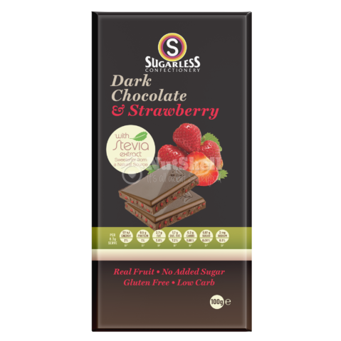 SUGARLESS Dark Chocolate Strawberry 100g (no added sugar, with stevia)